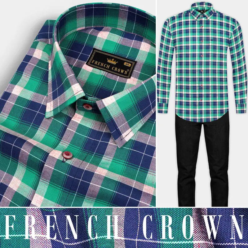 Chambray Blue And Topaz Green Plaid Royal Oxford Shirt 9