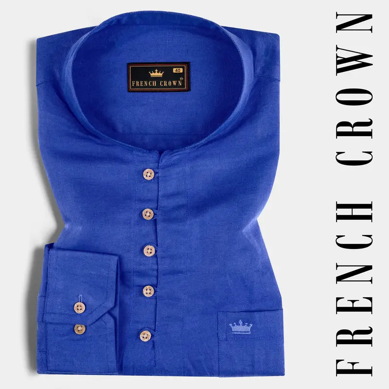 Chambray Blue Luxurious Linen Kurta Shirt 1