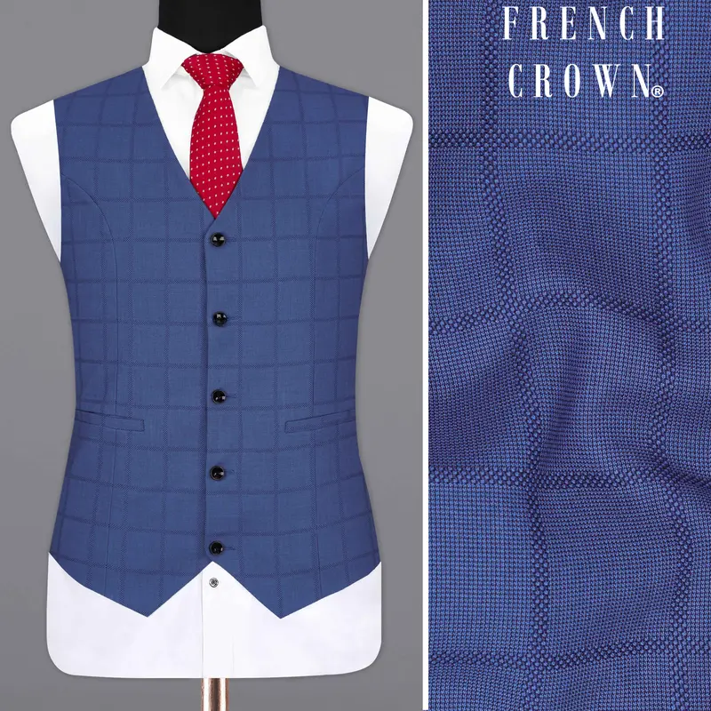Chambray Blue Windowpane Waistcoat 1