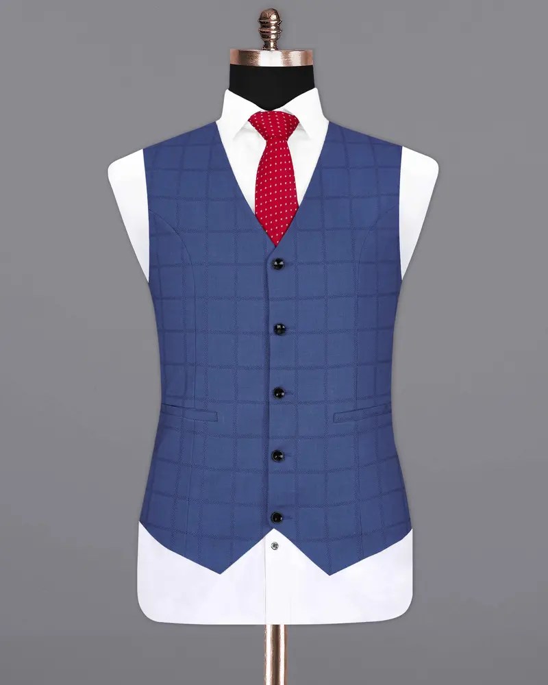 Chambray Blue Windowpane Waistcoat 2