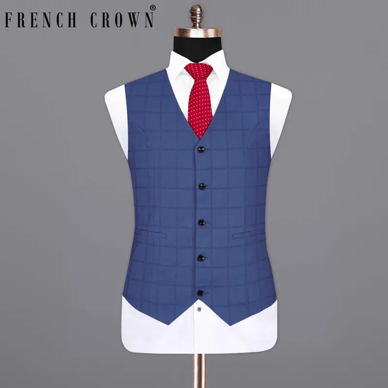 Chambray Blue Windowpane Waistcoat 7