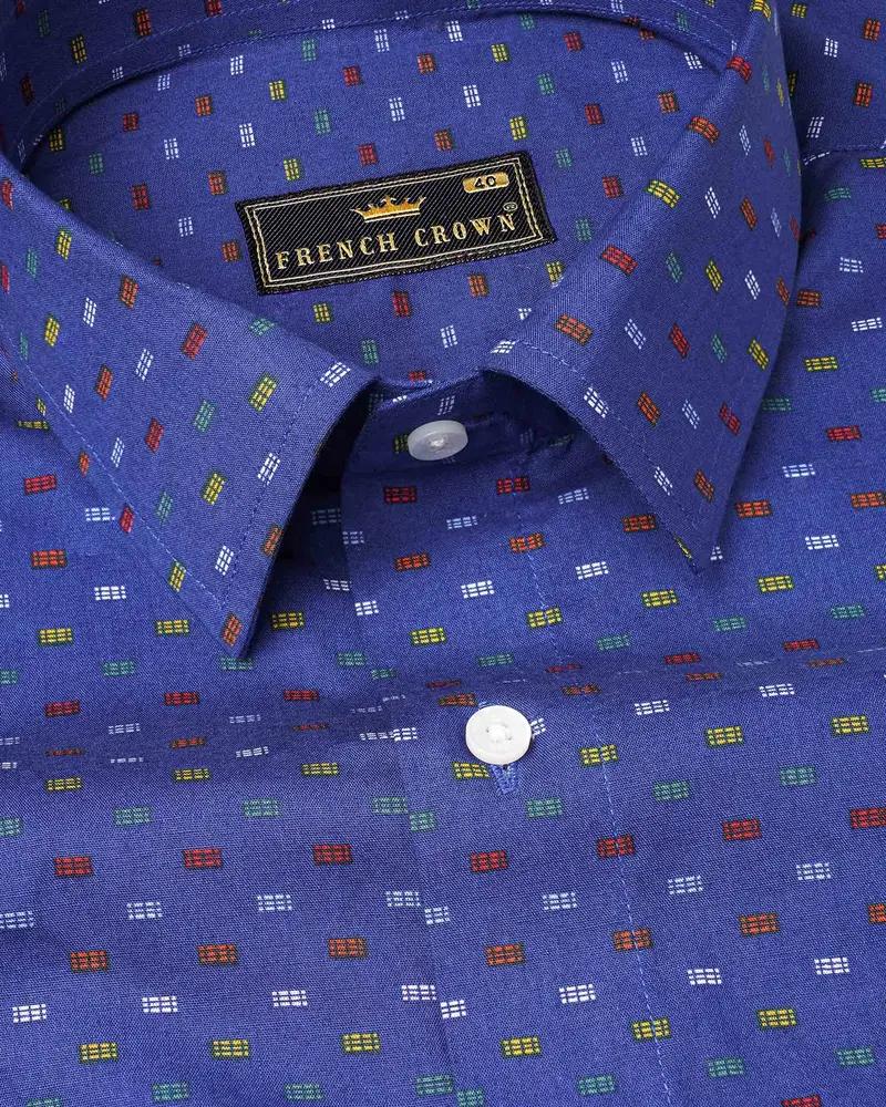 Chambray Blue With Multicolour Printed Premium Cotton Shirt 1