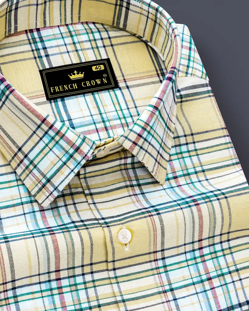 Chamois Beige With Oxley Green And Brownish Checkered Royal Oxford Shirt 1