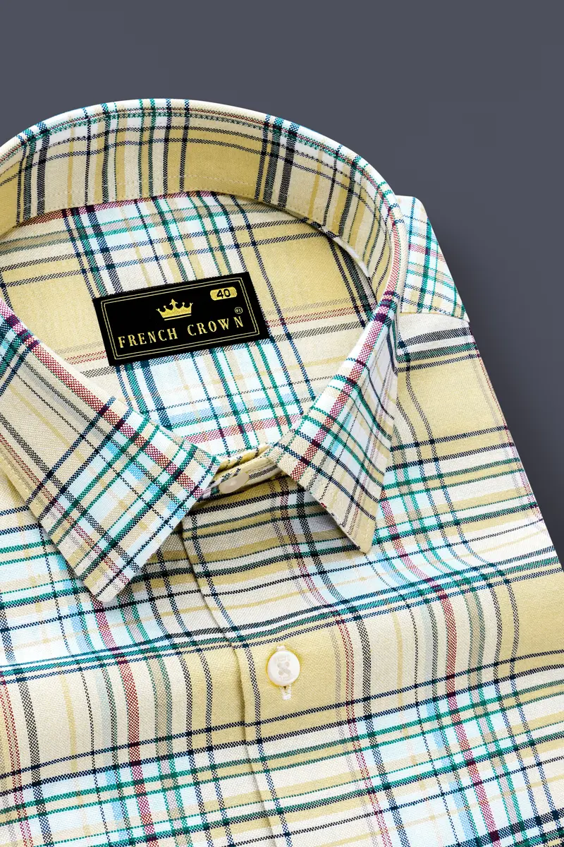 Chamois Beige With Oxley Green And Brownish Checkered Royal Oxford Shirt 2