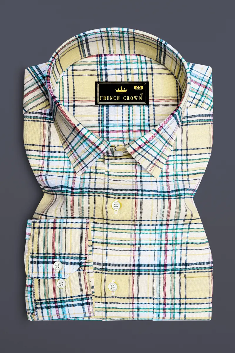 Chamois Beige With Oxley Green And Brownish Checkered Royal Oxford Shirt 4