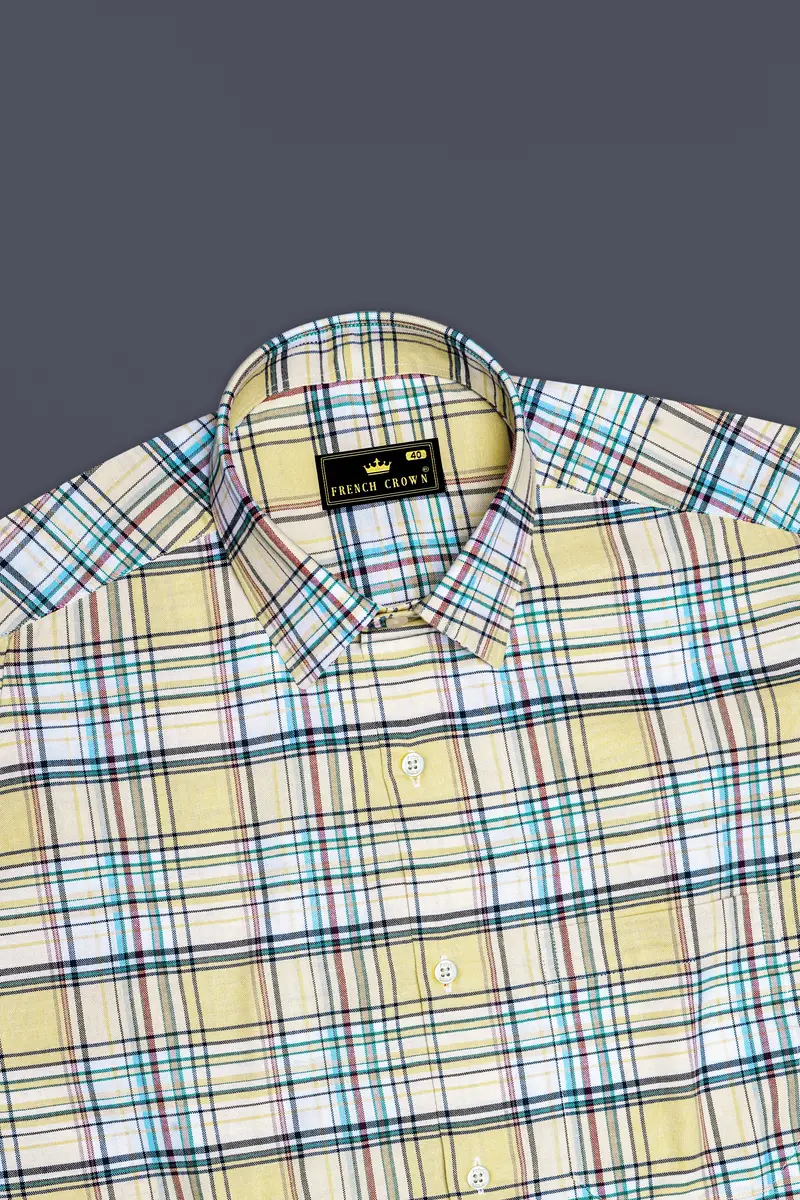 Chamois Beige With Oxley Green And Brownish Checkered Royal Oxford Shirt 5