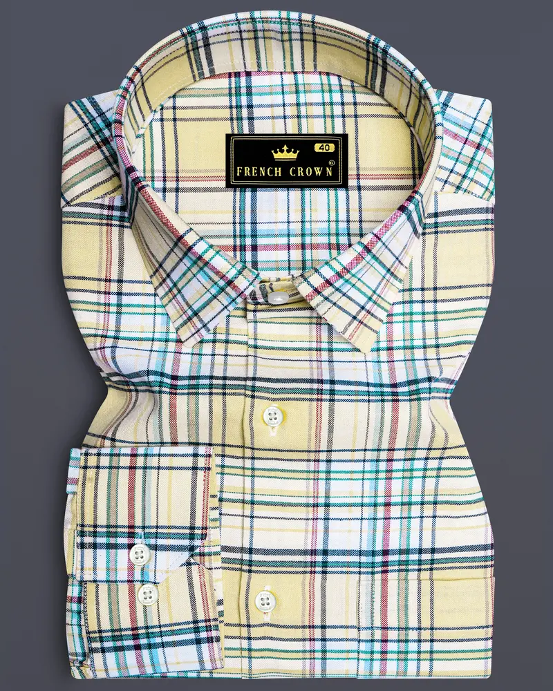 Chamois Beige With Oxley Green And Brownish Checkered Royal Oxford Shirt 6