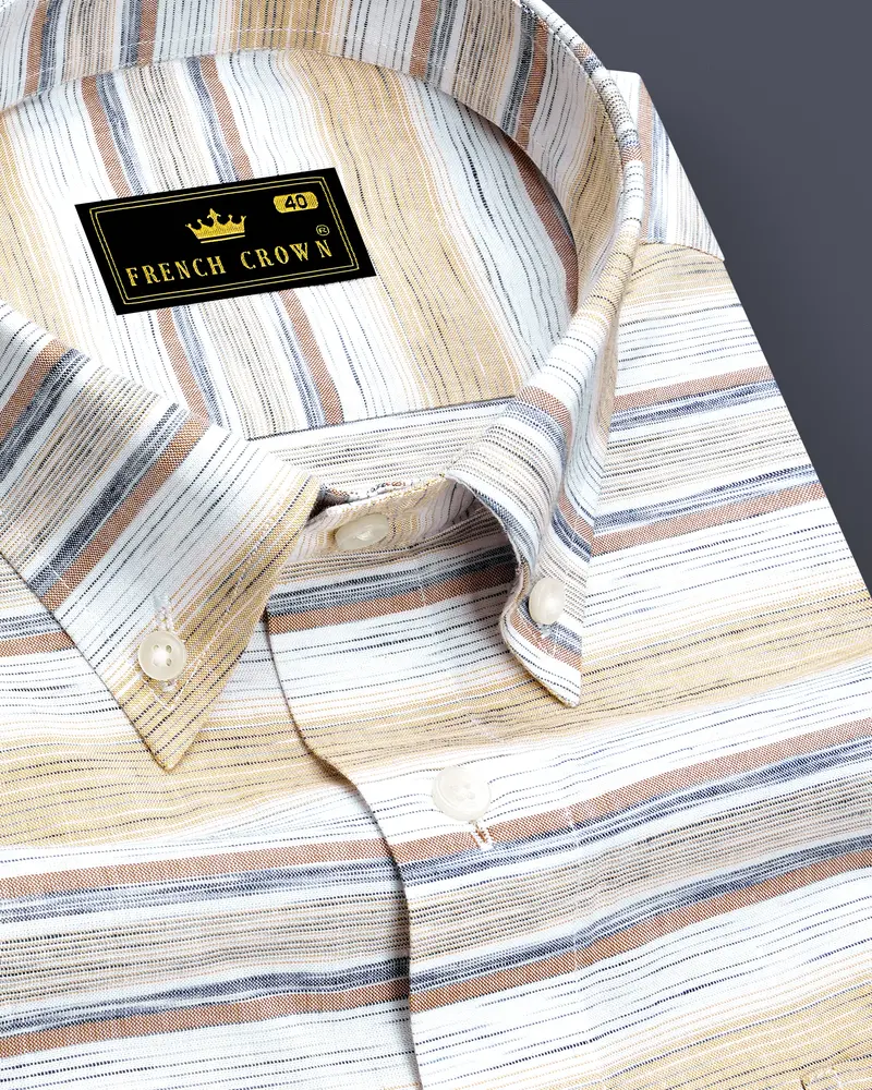 Chamois Brown And White Striped Chambray Shirt 1