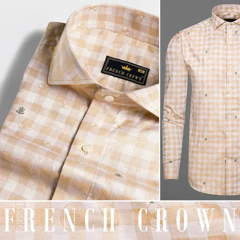 Chamois Peach And White Checkered Jacquard Textured Premium Giza Cotton Shirt 10