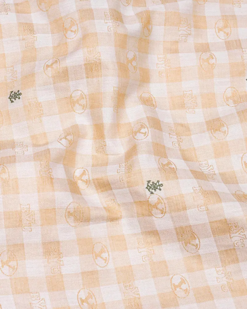 Chamois Peach And White Checkered Jacquard Textured Premium Giza Cotton Shirt 2