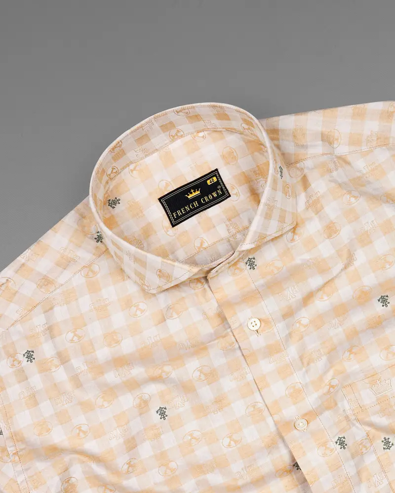 Chamois Peach And White Checkered Jacquard Textured Premium Giza Cotton Shirt 4
