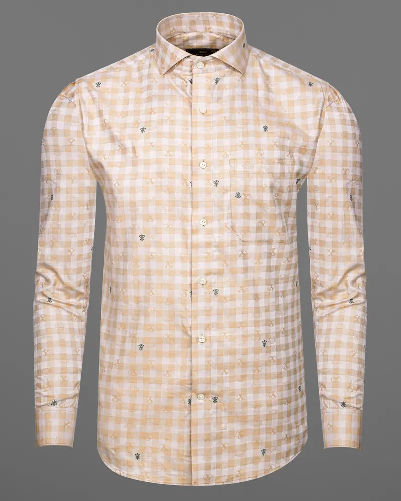 Chamois Peach And White Checkered Jacquard Textured Premium Giza Cotton Shirt 5