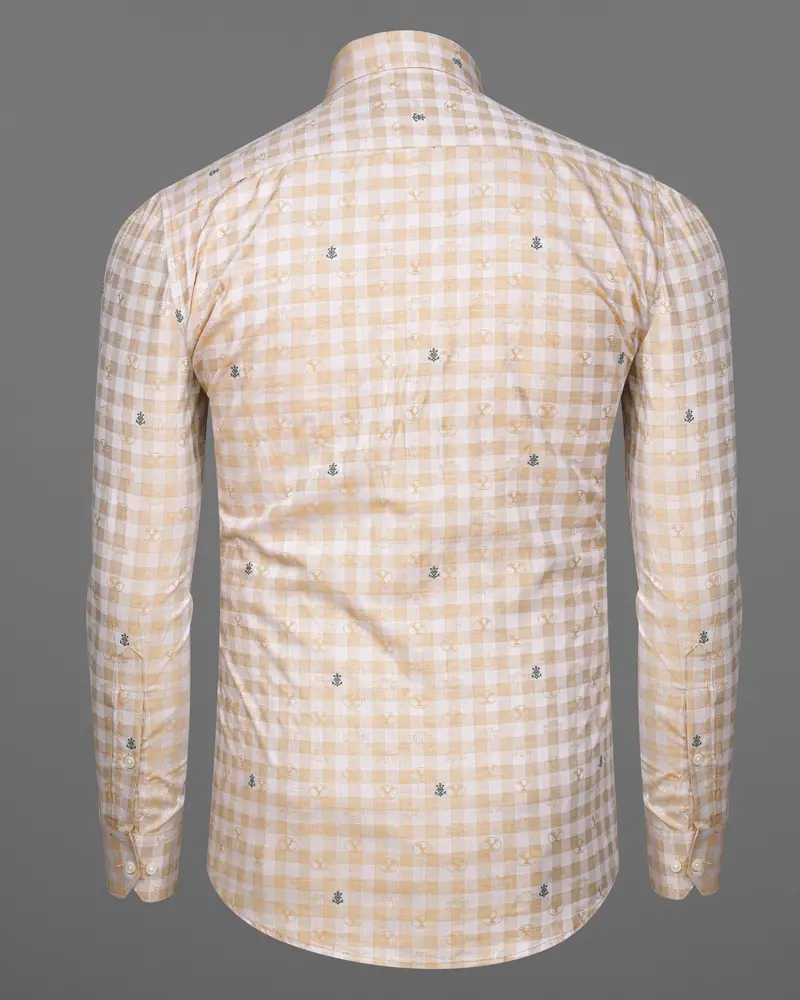 Chamois Peach And White Checkered Jacquard Textured Premium Giza Cotton Shirt 6
