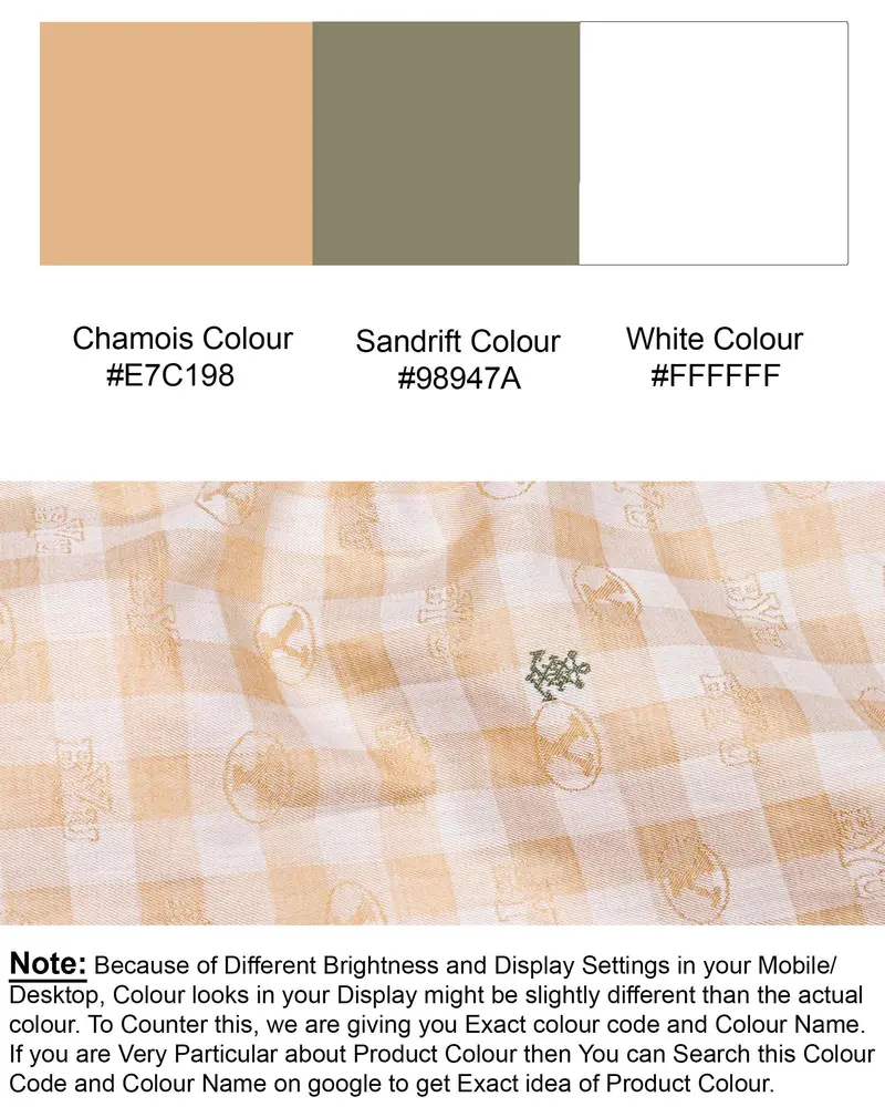 Chamois Peach And White Checkered Jacquard Textured Premium Giza Cotton Shirt 8