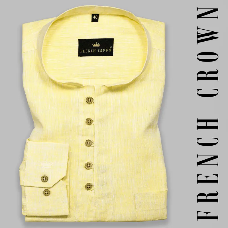 Chamois Yellow Luxurious Linen Kurta Shirt 1