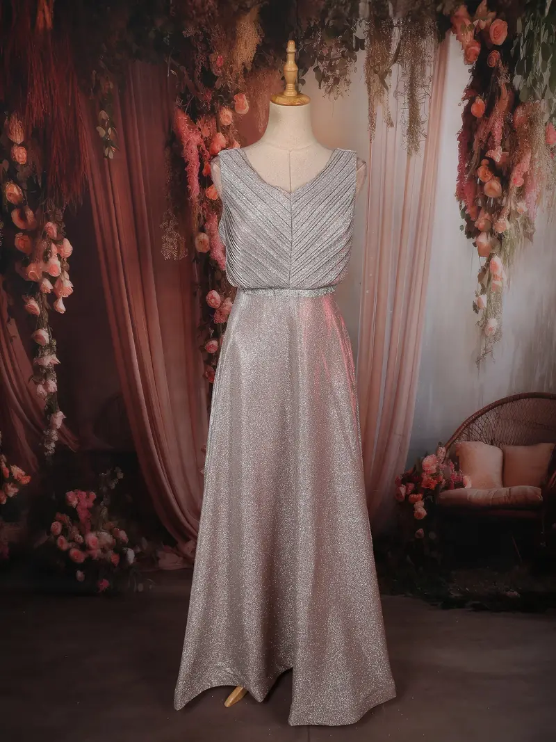 Champagne Silver Shimmer Embellished Design Party Wear Gown 1