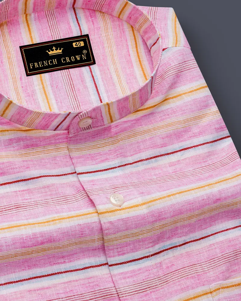Chantilly Pink Multicolour Striped Luxurious Linen Shirt 1