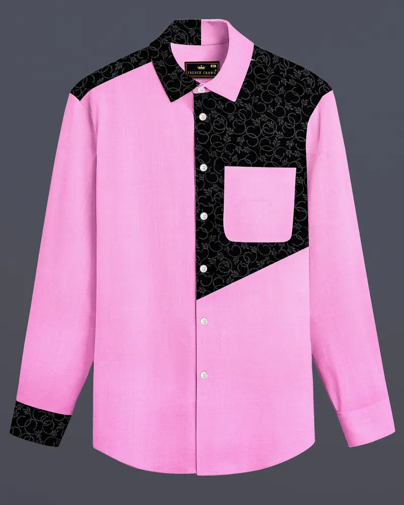 Chantilly Pink With Jade Black Ditsy Dobby Textured Premium Giza Cotton Designer Shirt 1