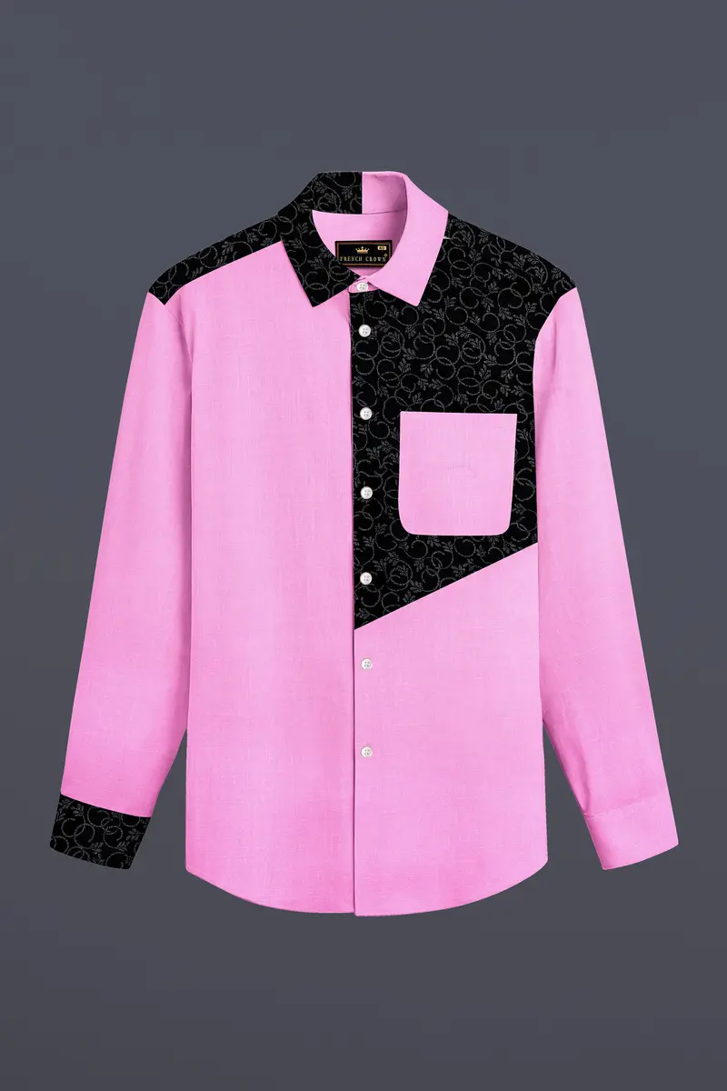 Chantilly Pink With Jade Black Ditsy Dobby Textured Premium Giza Cotton Designer Shirt 2