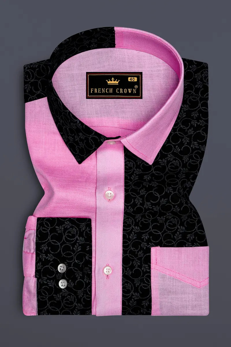 Chantilly Pink With Jade Black Ditsy Dobby Textured Premium Giza Cotton Designer Shirt 5
