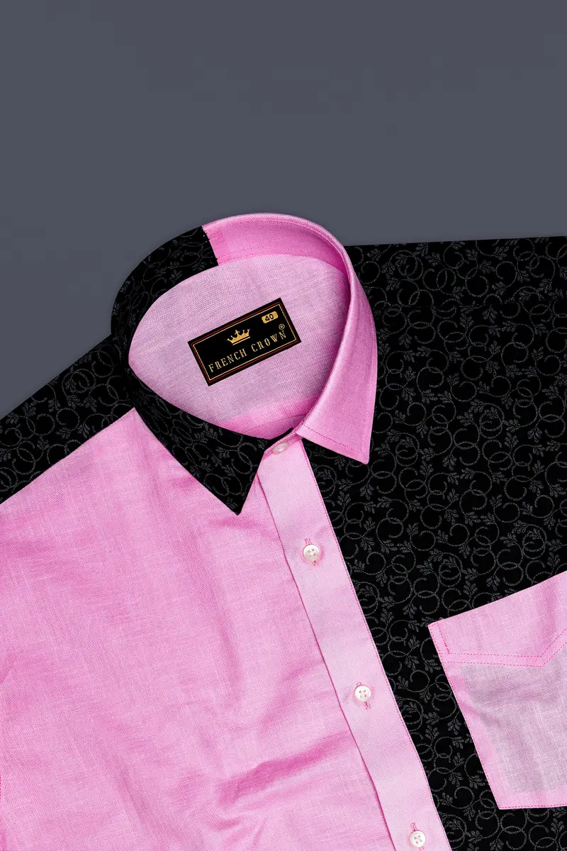 Chantilly Pink With Jade Black Ditsy Dobby Textured Premium Giza Cotton Designer Shirt 6