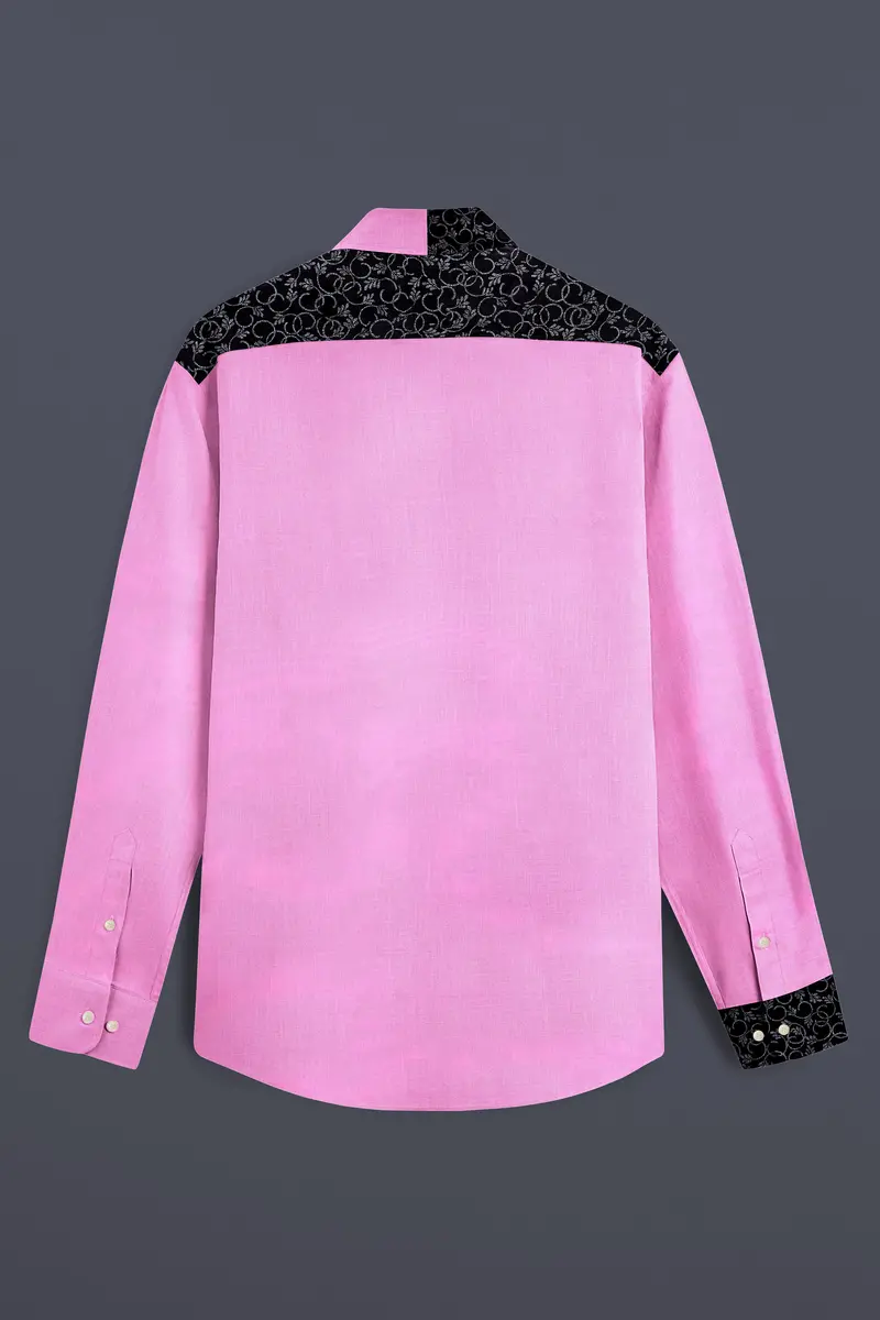 Chantilly Pink With Jade Black Ditsy Dobby Textured Premium Giza Cotton Designer Shirt 7