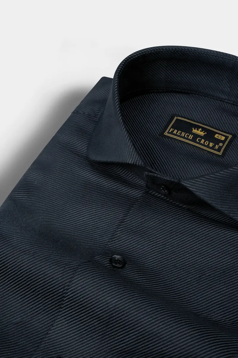 Charade Blue Micro Pin Striped Twill Cotton Shirt 1