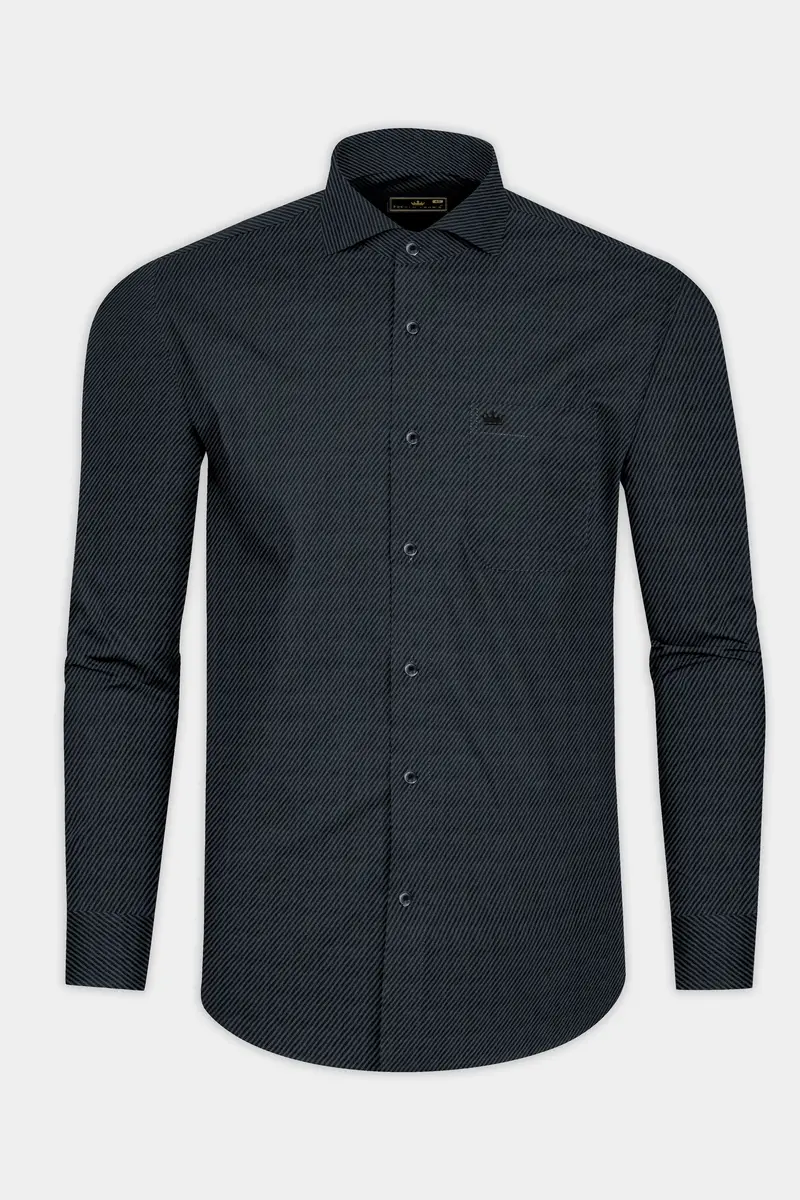 Charade Blue Micro Pin Striped Twill Cotton Shirt 4