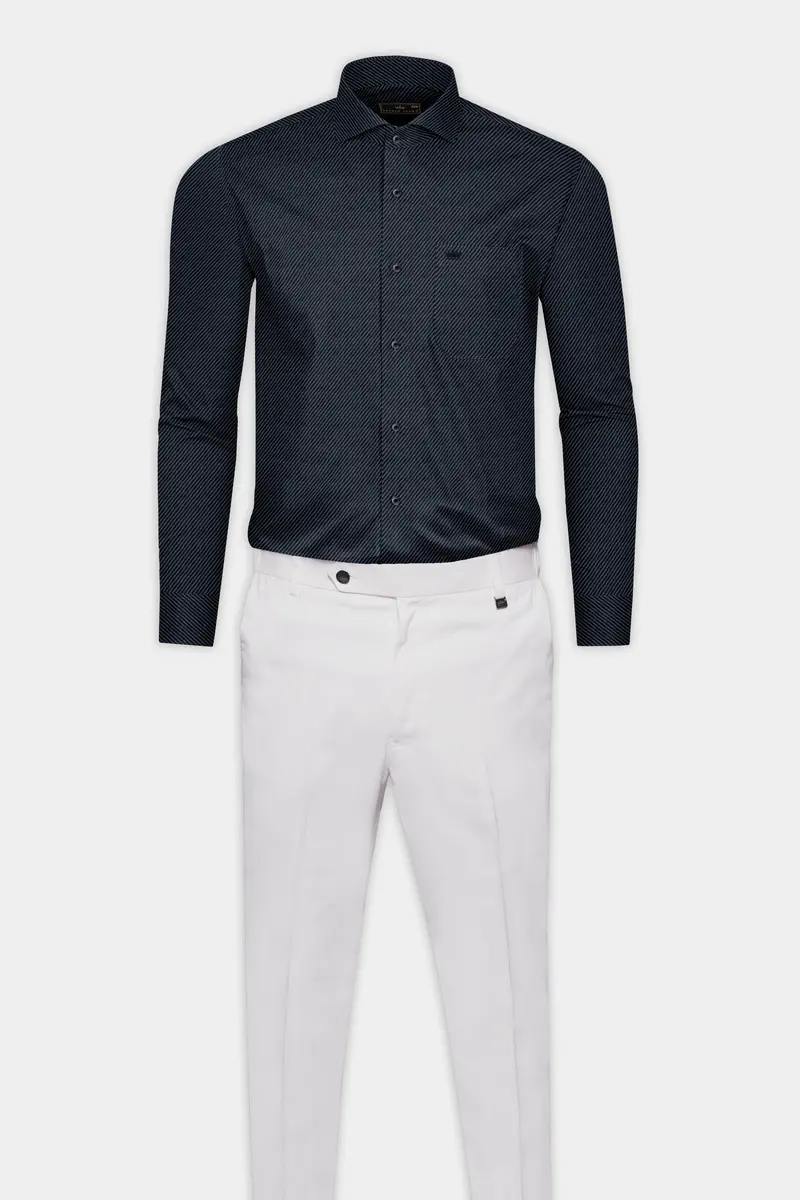 Charade Blue Micro Pin Striped Twill Cotton Shirt 6