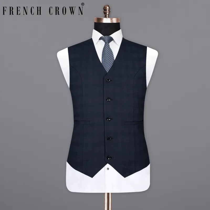 Charade Blue Plaid Wool Rich Waistcoat 1
