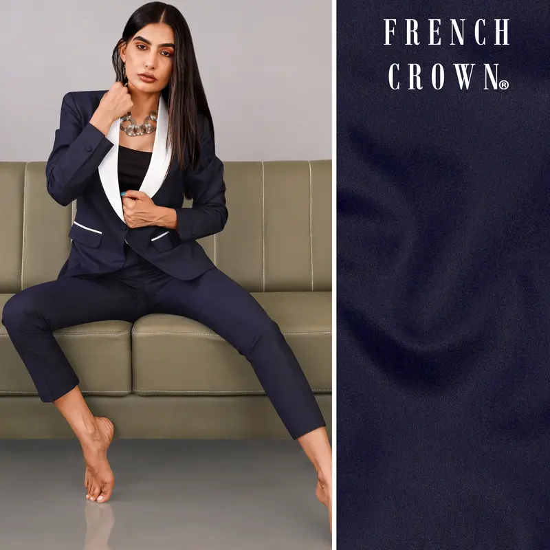 Charade Blue Subtle Sheen With White Lapel Single Breasted Women's Suit 1
