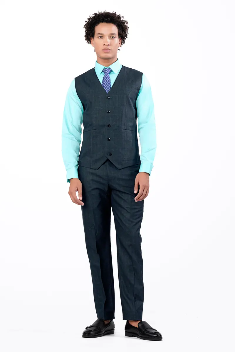 Charade Blue Wool Rich Waistcoat 5