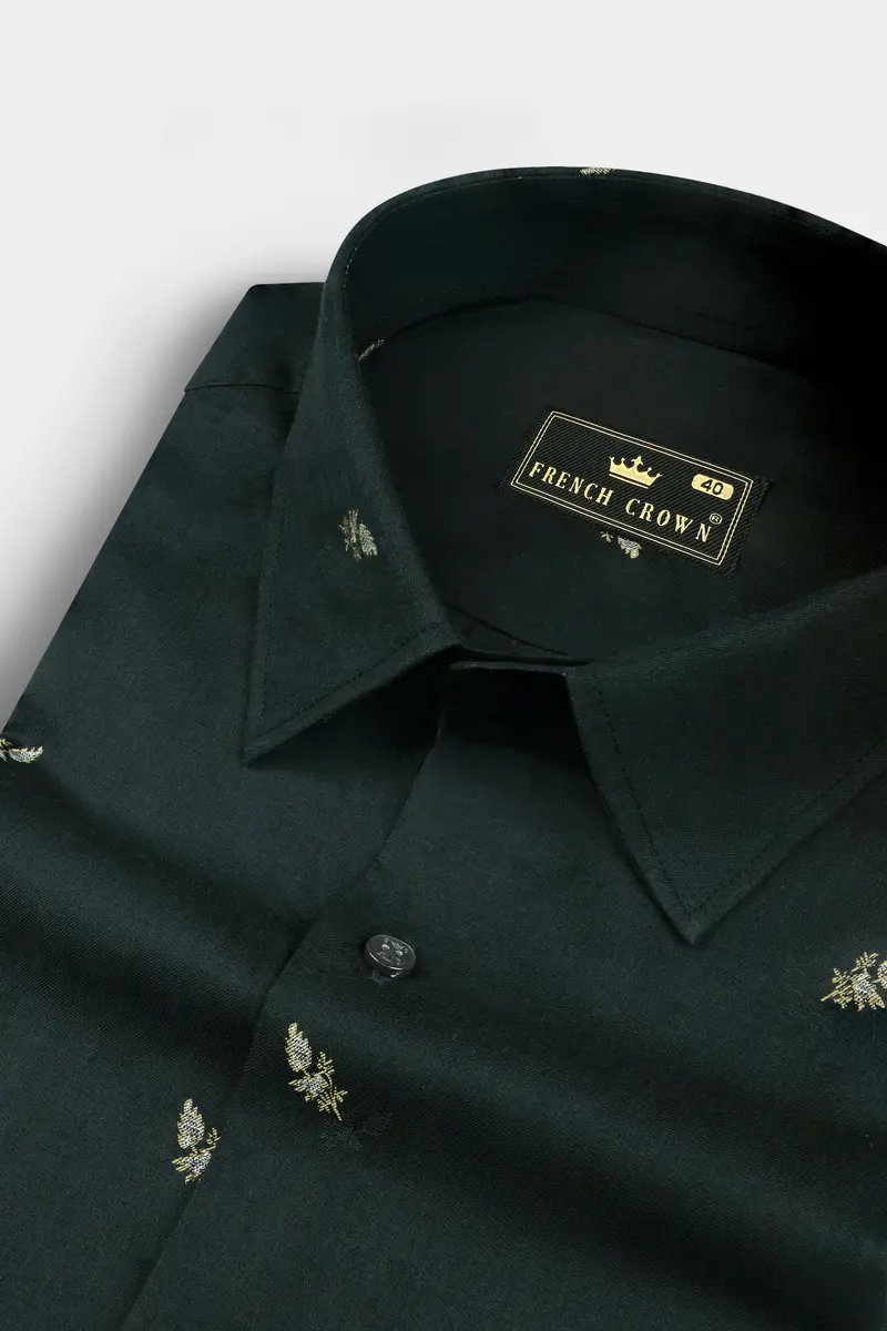 Charade Dark Green Jacquard Buta Textured Premium Cotton Shirt 1