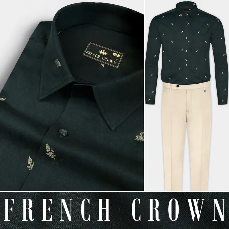 Charade Dark Green Jacquard Buta Textured Premium Cotton Shirt 10