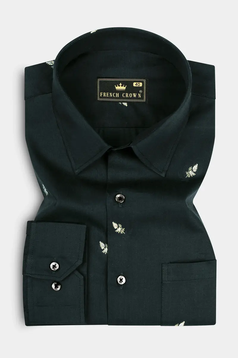 Charade Dark Green Jacquard Buta Textured Premium Cotton Shirt 3