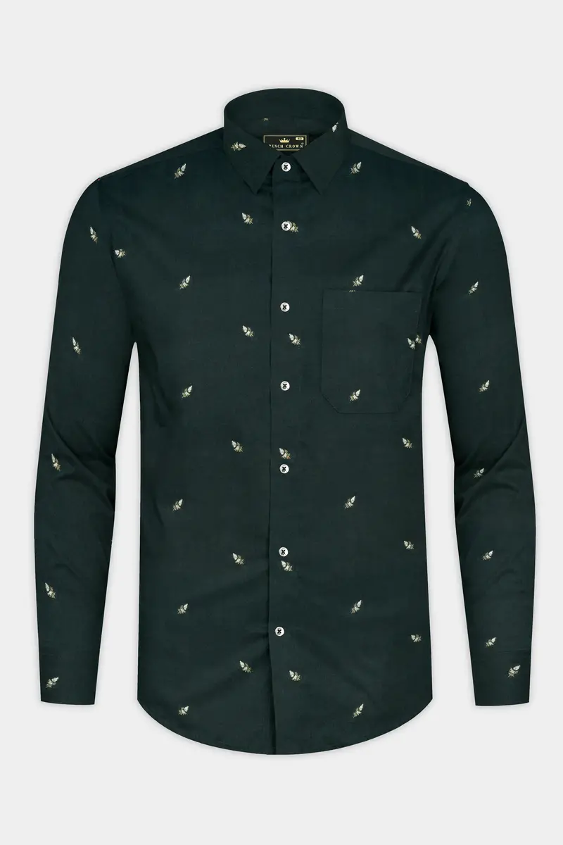Charade Dark Green Jacquard Buta Textured Premium Cotton Shirt 4
