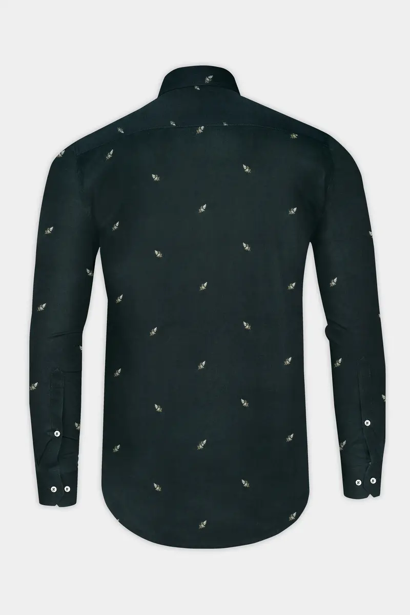 Charade Dark Green Jacquard Buta Textured Premium Cotton Shirt 5