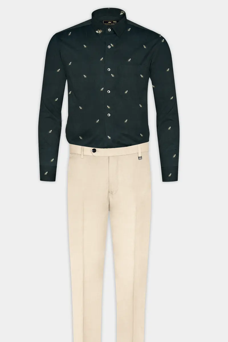Charade Dark Green Jacquard Buta Textured Premium Cotton Shirt 6