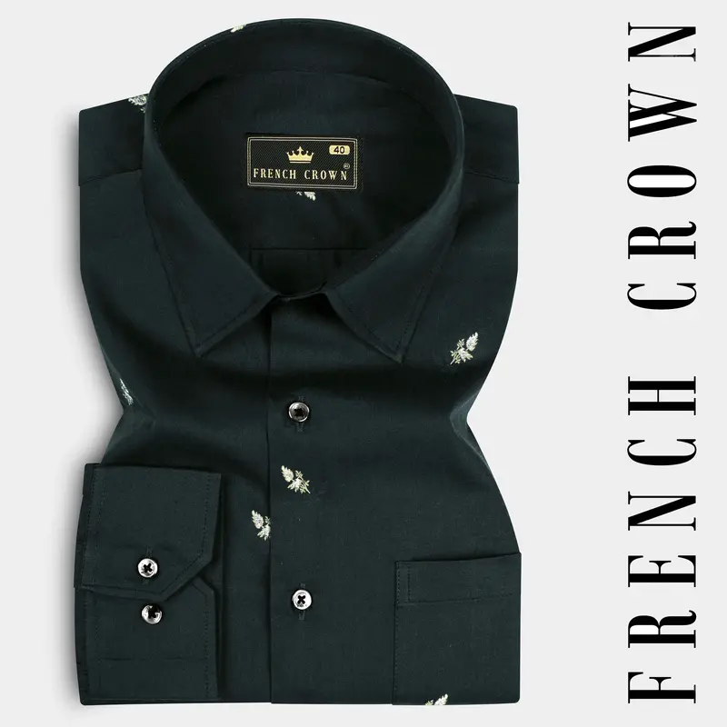 Charade Dark Green Jacquard Buta Textured Premium Cotton Shirt 7