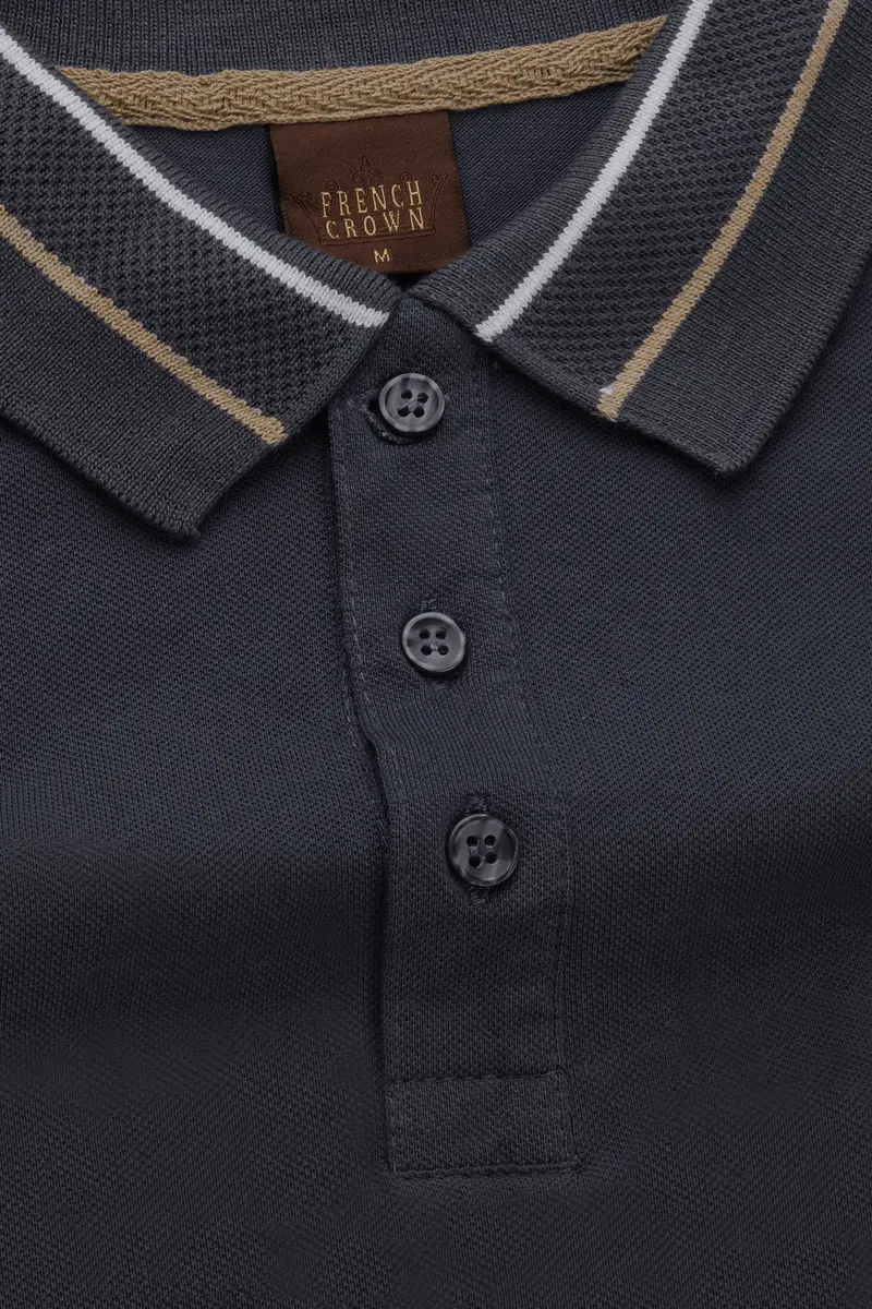 Charade Gray Solid Premium Cotton Pique Polo 4