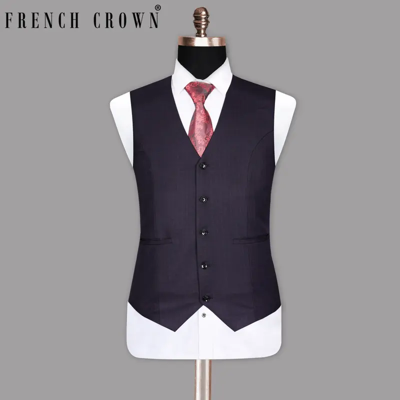 Charade Purple With Subtle Windowpane Textured Waistcoat 1