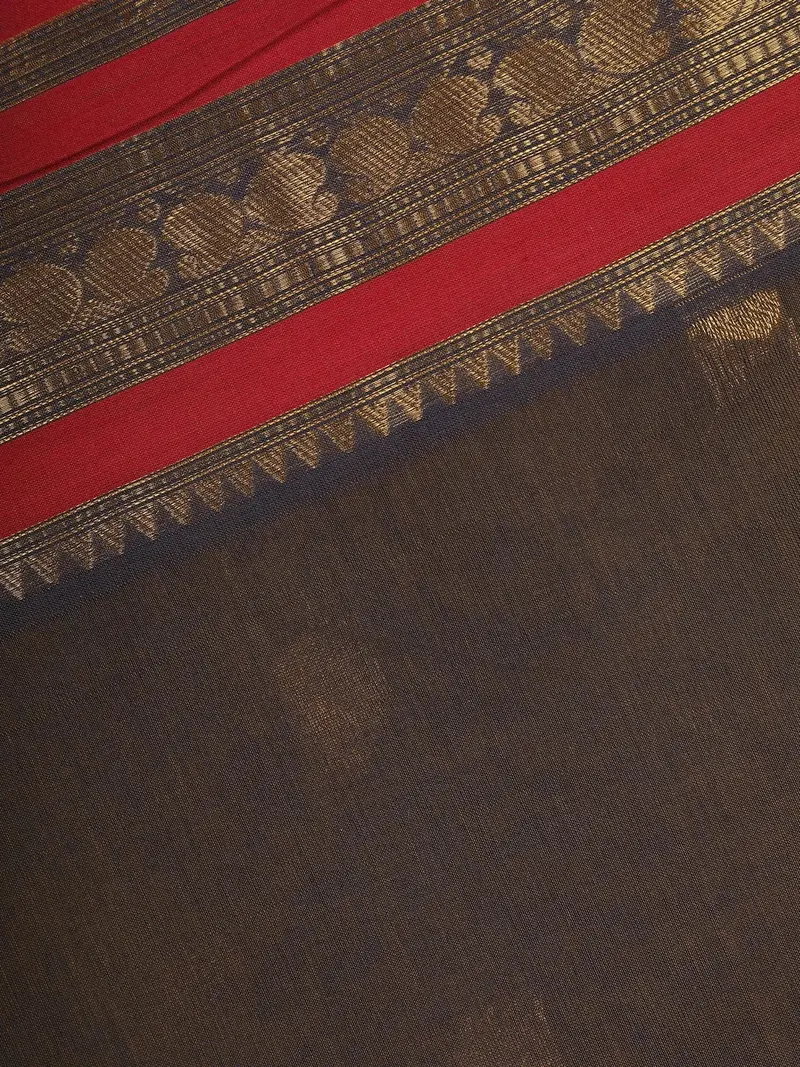 Charcoal Black Paisley Design Cotton Saree 2