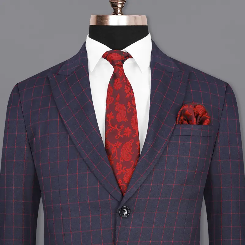 Charcoal Blue Windowpane Single Breasted Blazer 1