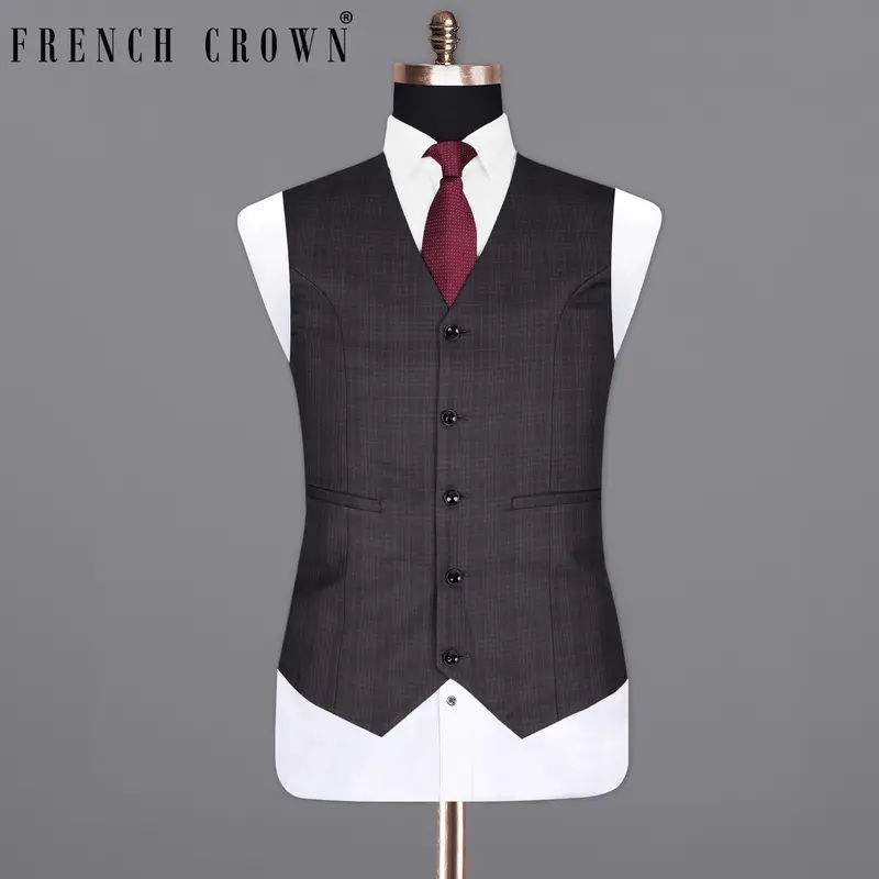 Charcoal Brown Plaid Waistcoat 1