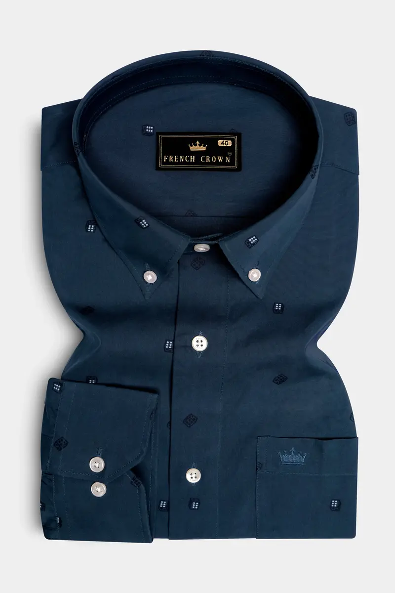 Charcoal Gray Dice Textured Royal Oxford Shirt 4