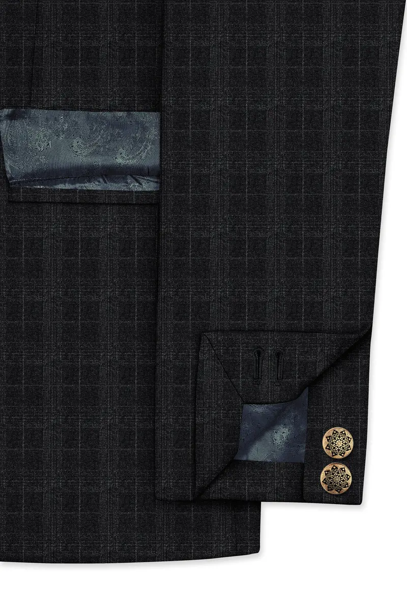 Charcoal Gray Plaid Cross Placket Bandhgala Blazer 5