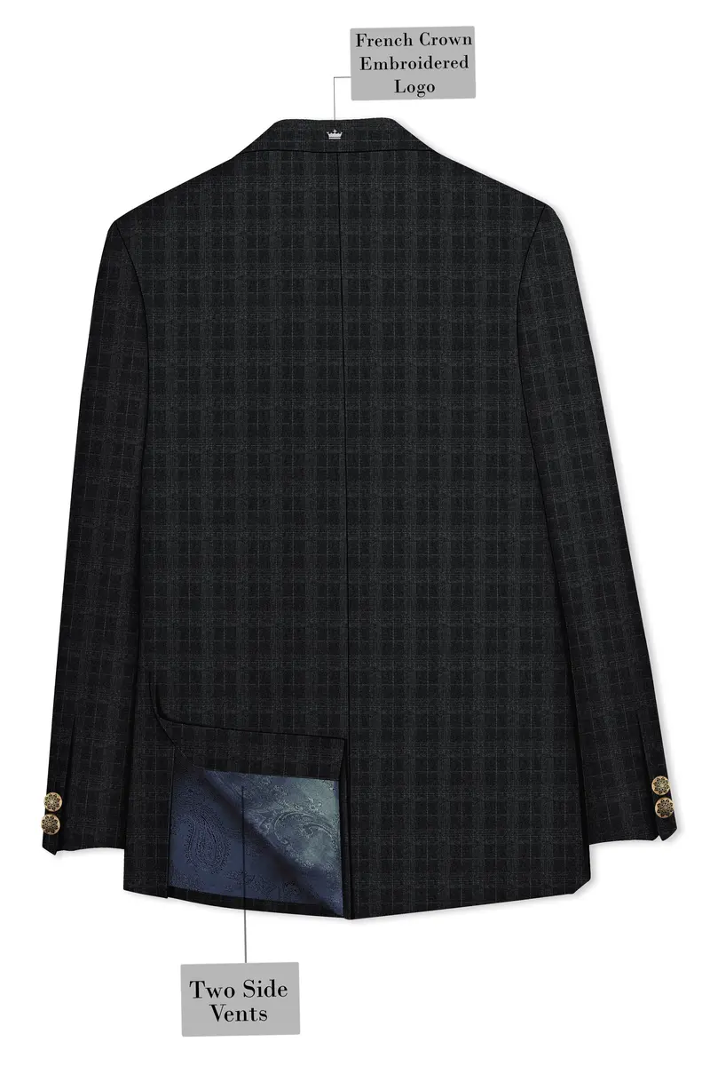 Charcoal Gray Plaid Cross Placket Bandhgala Blazer 7