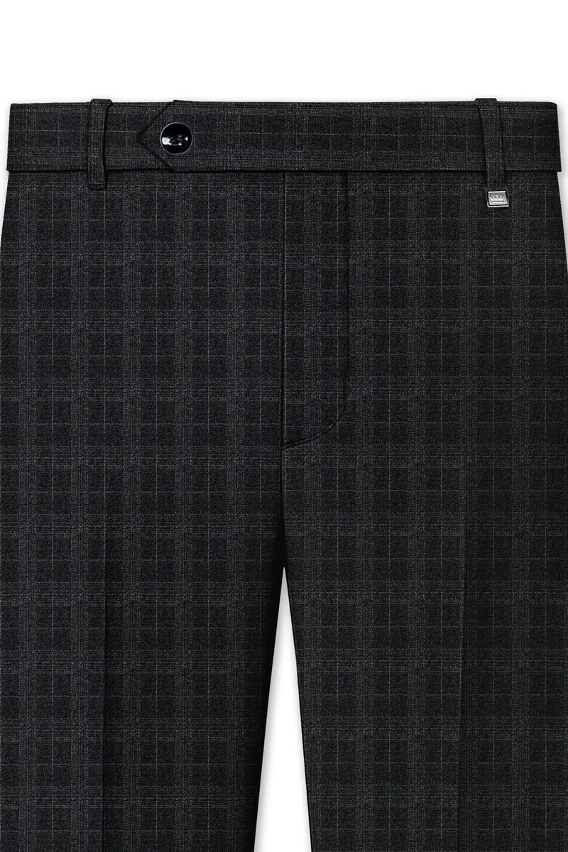 Charcoal Gray Plaid Cross Placket Bandhgala Suit 11