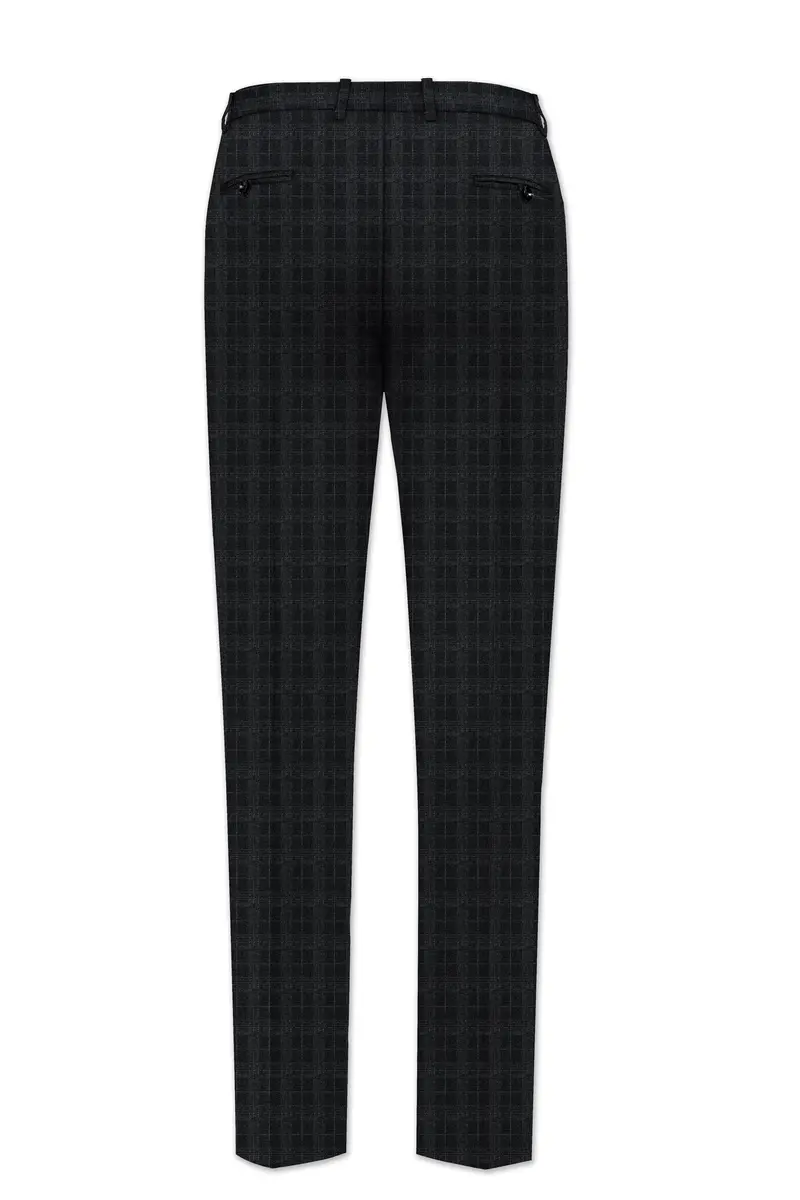 Charcoal Gray Plaid Cross Placket Bandhgala Suit 13