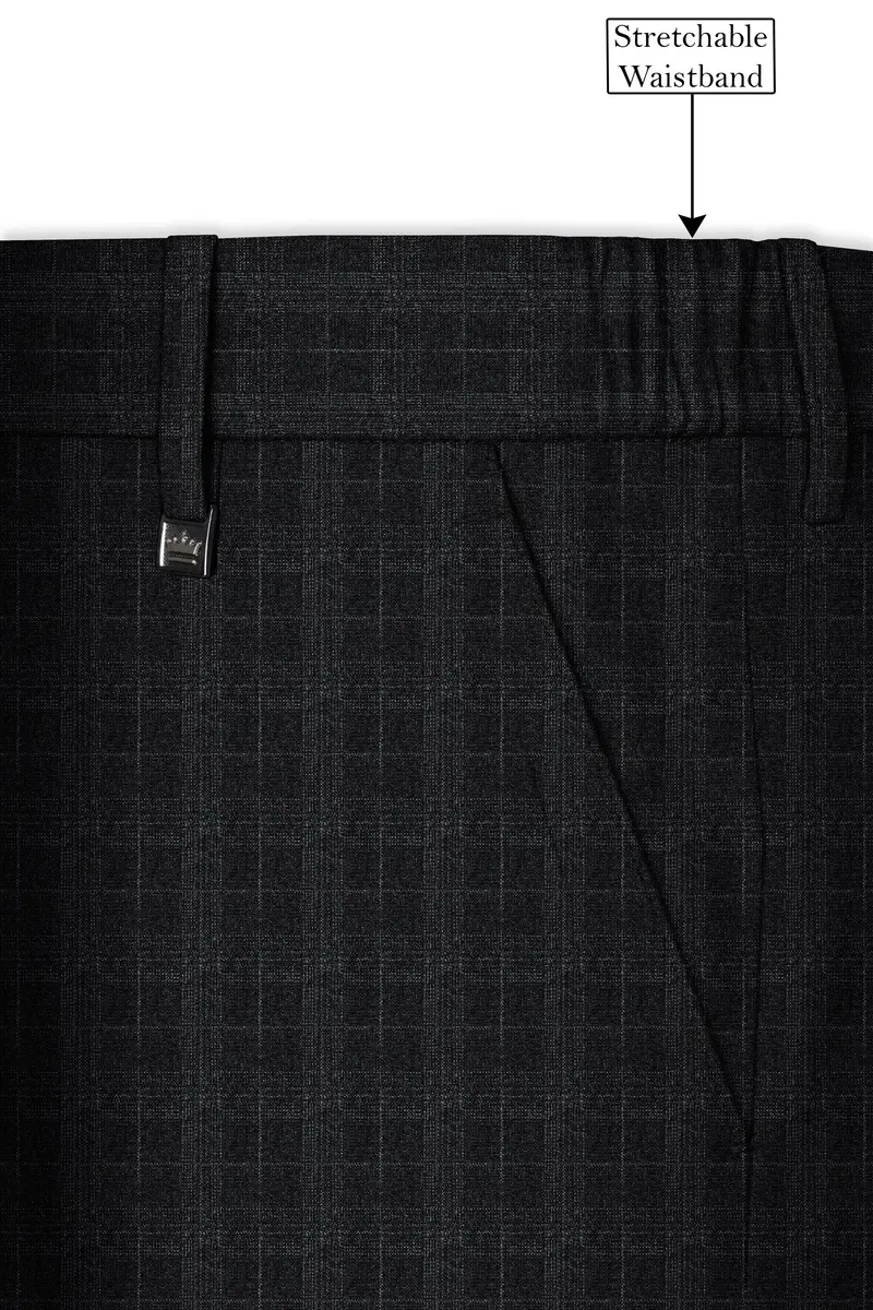 Charcoal Gray Plaid Cross Placket Bandhgala Suit 14